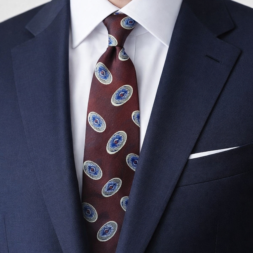 Club International By Tip Top Burgundy Blue Mens Tie